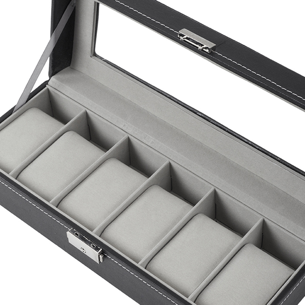 H&O Direct 6 Slot Black Faux Leather Watch Display Case Image 4