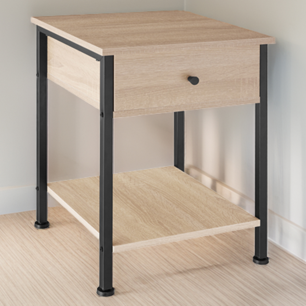 tectake Bradford Single Drawer Light Wood Oak Sonoma Bedside Table Image 1