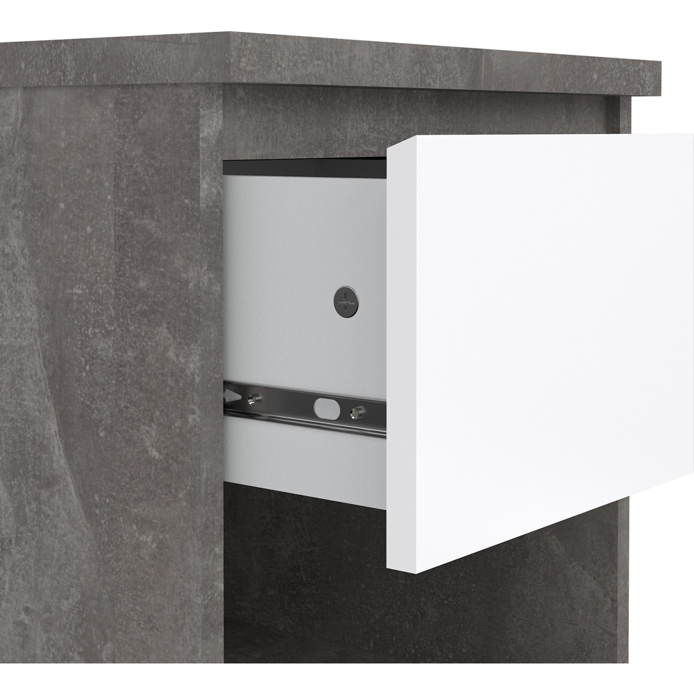 Florence Single Drawer Single Shelf Concrete and White High Gloss Bedside Table Image 5