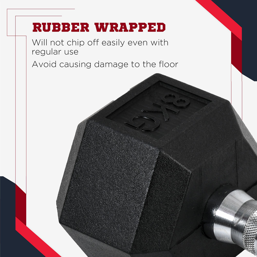 HOMCOM Black Hexagonal Rubber Dumbbell Set 6kg 2 Pack Image 6