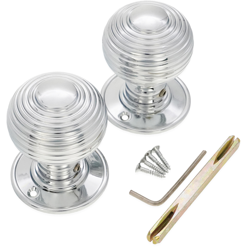 Spira Brass Polished Chrome Beehive Large 60mm Mortice Door Knob 2 Pack Image 4