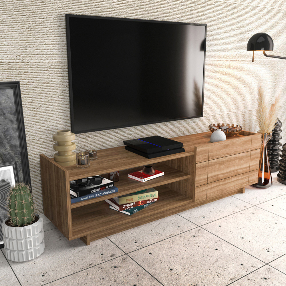 Decorotika Valantina Single Door 2 Shelf Walnut TV Unit Image 5