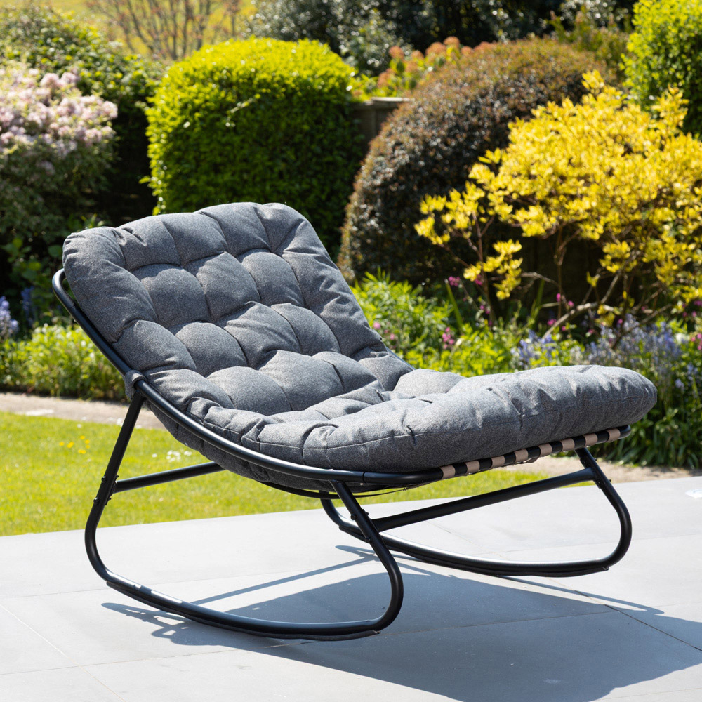 Artemis Home Solace Black Outdoor Rocking Chair with Dark Grey Cushion Image 2