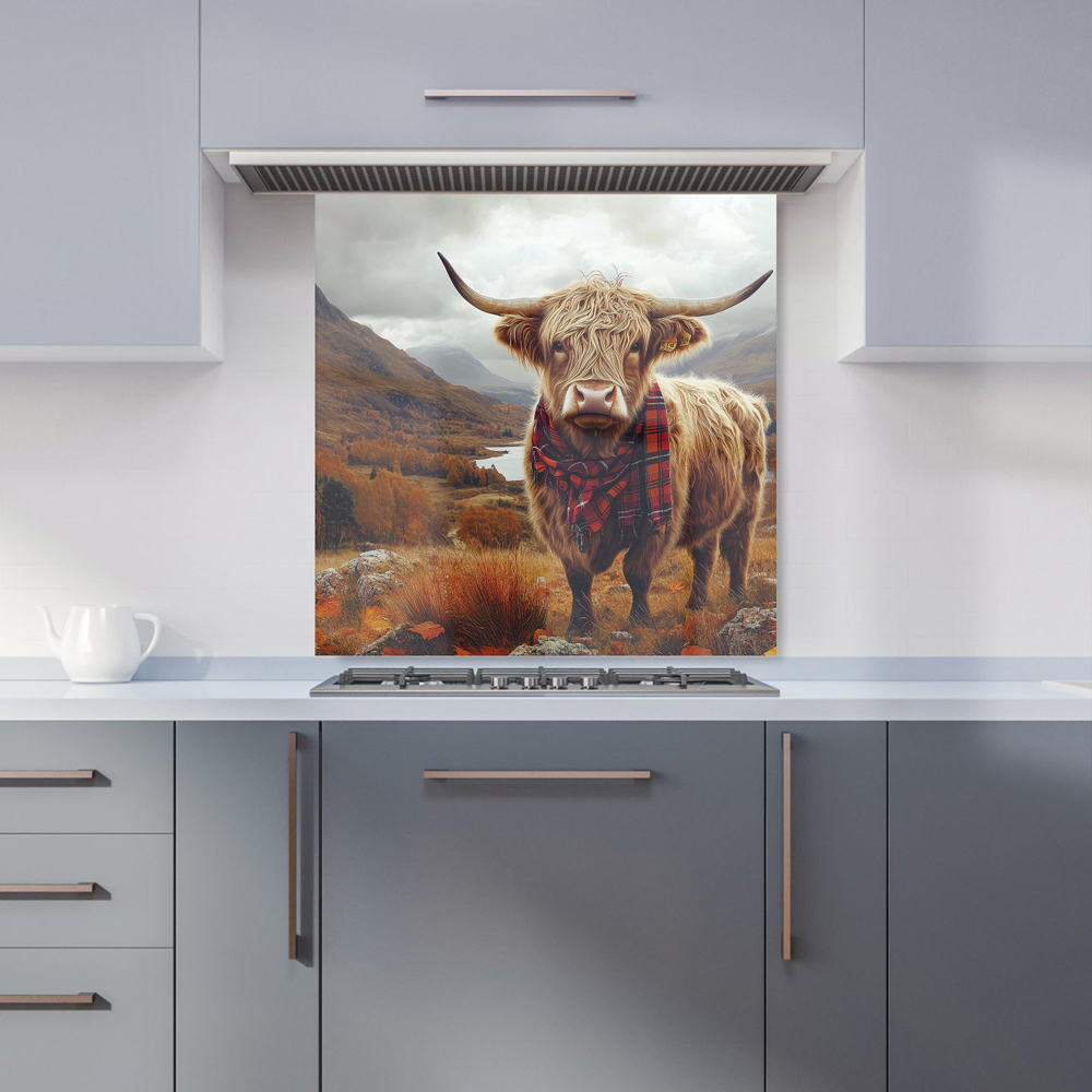 Warren Reed Designer Autumnal Highland Cow Glass Kitchen Splashback 60 x 60cm Image 1