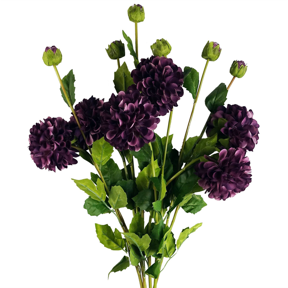 Leaf Purple Dahlia Pom Pom Artificial Flower Stem 75cm 6 Pack Image 2