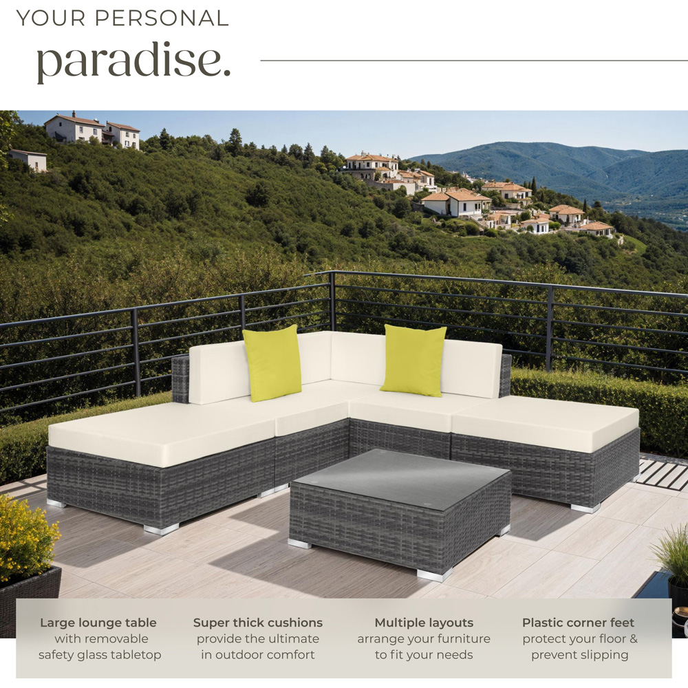 tectake Paris 5 Seater Grey Rattan Garden Corner Lounge Set Image 4