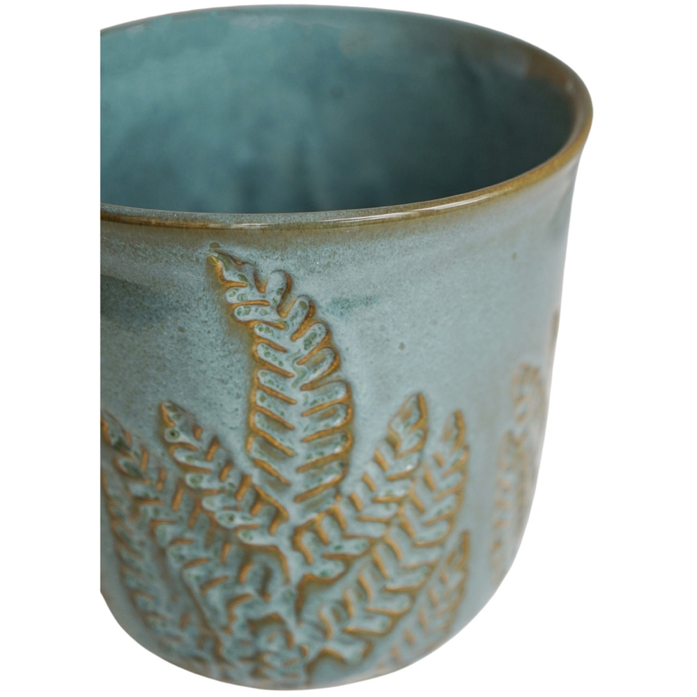 Ivyline Kew Teal Stoneware Fern Embossed Reactive Glaze Indoor Planter 18cm Image 3