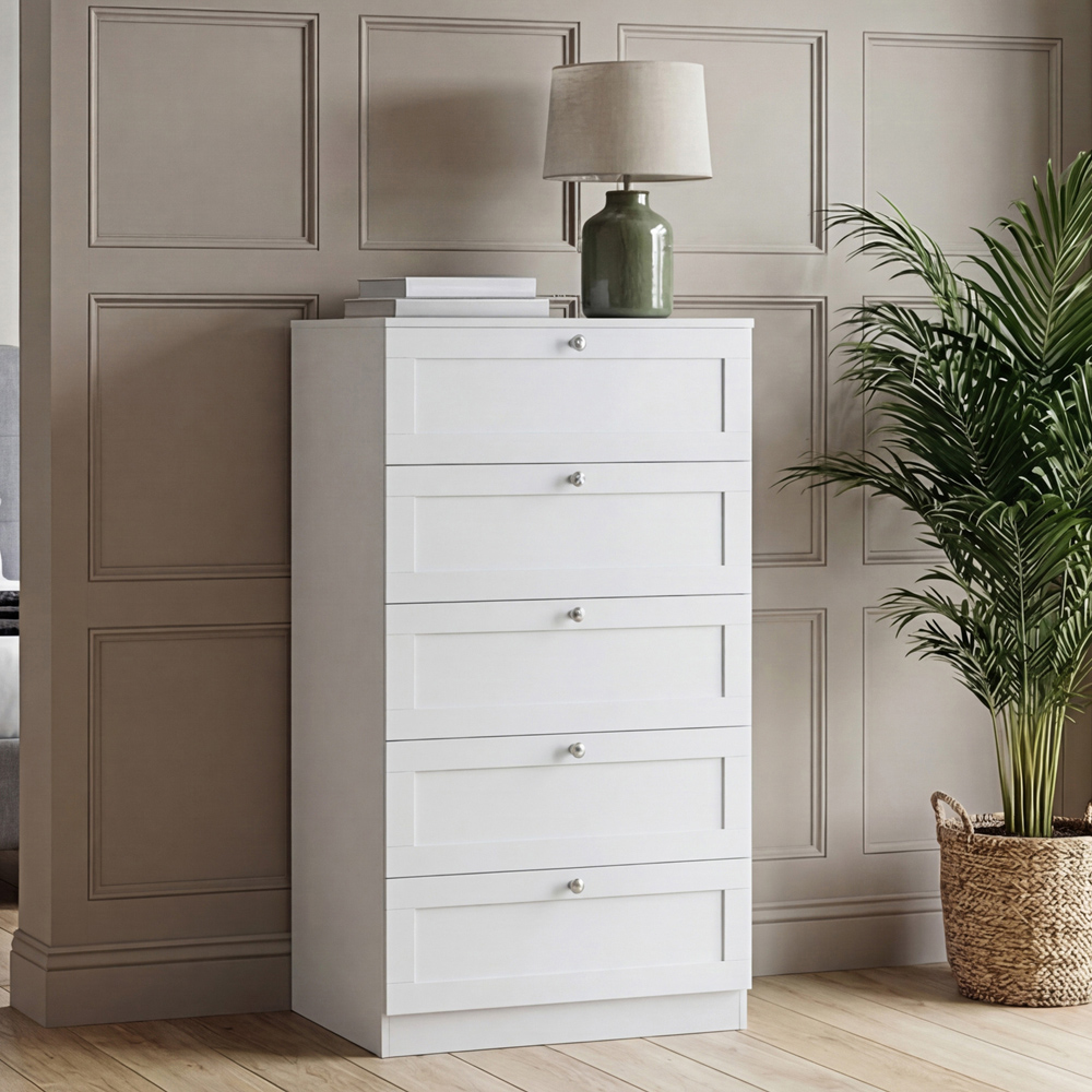 VIDA DESIGNS Altino 5 Drawer White Shaker-Style Chest of Drawers Image 3