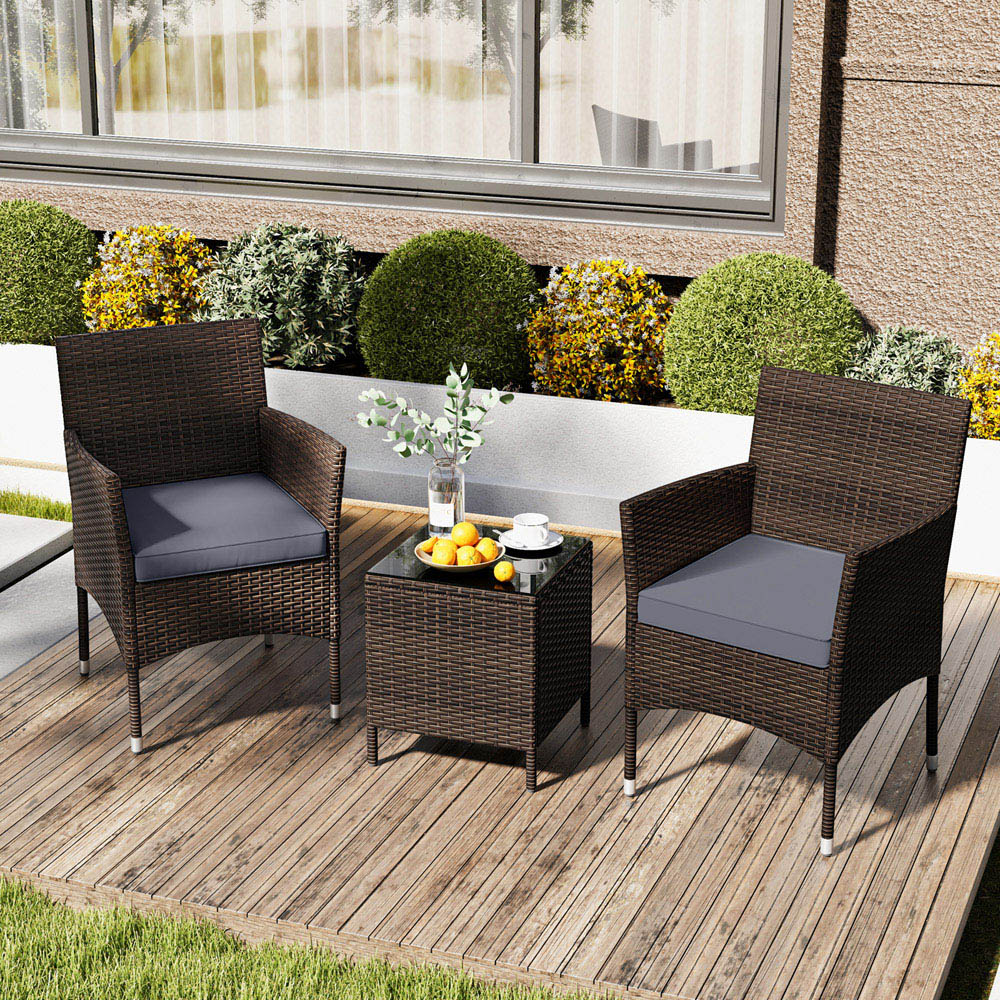Costway 2 Seater Grey Patio Rattan Furniture Set with Cushion Image 4
