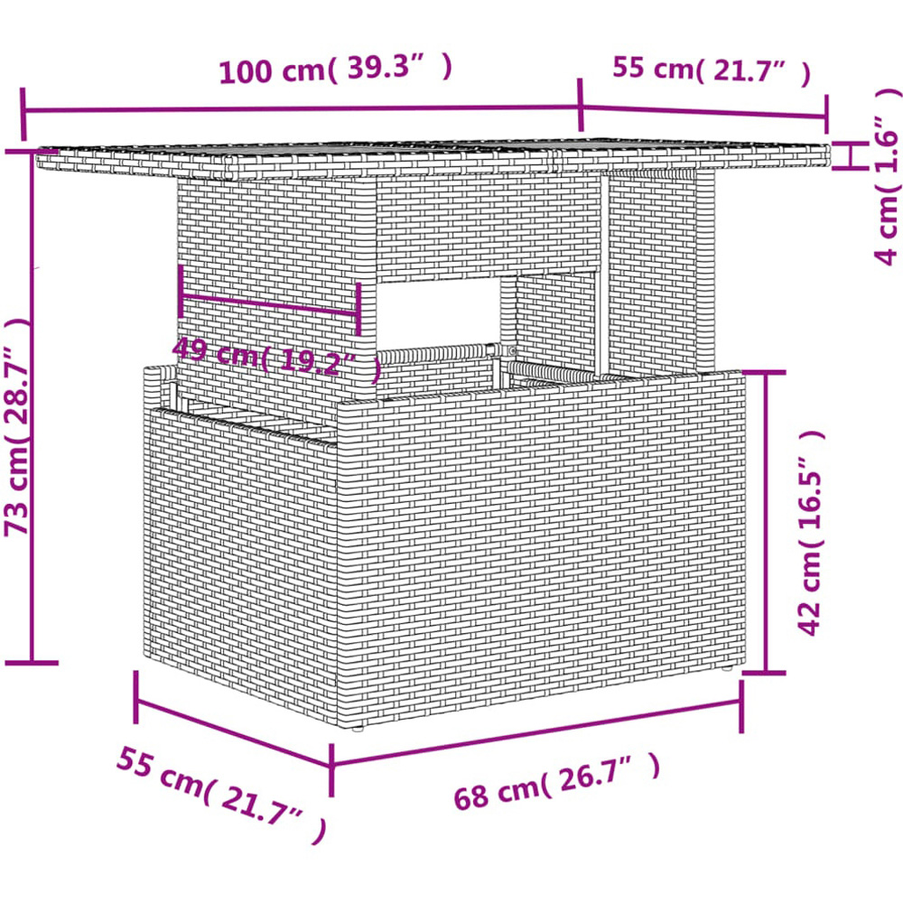 Walplus 2 Seater Grey Poly Rattan Liftable Acacia Wood Top Convertible Garden Dining Table Image 9