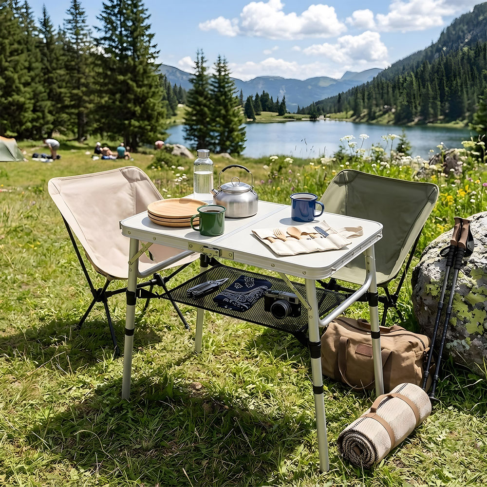 Living and Home 2ft White Tri-Fold Aluminium Alloy Camping Table Image 7