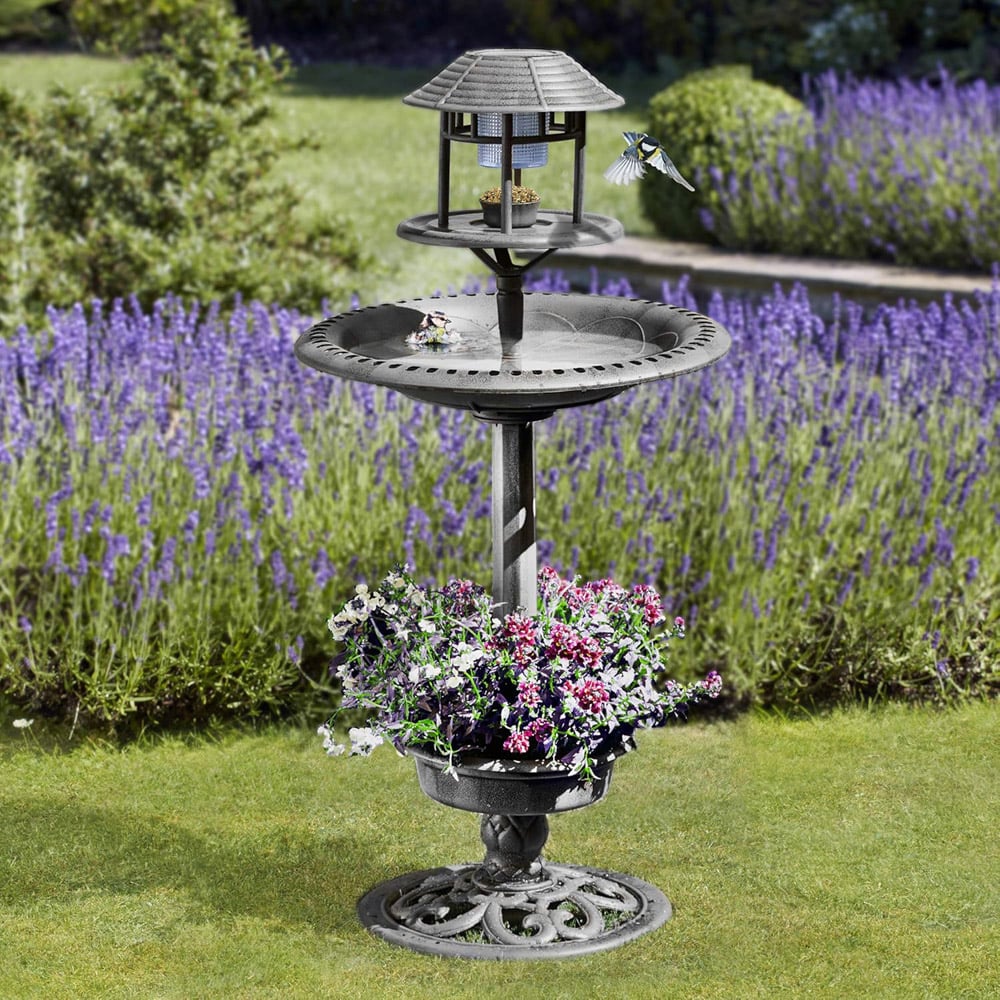 Happy Beaks Bird Hotel with Solar Light Pewter Image 2