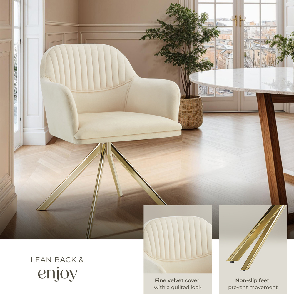 tectake Lona Cream and Gold Velvet Fabric Swivel Accent Chair Image 4