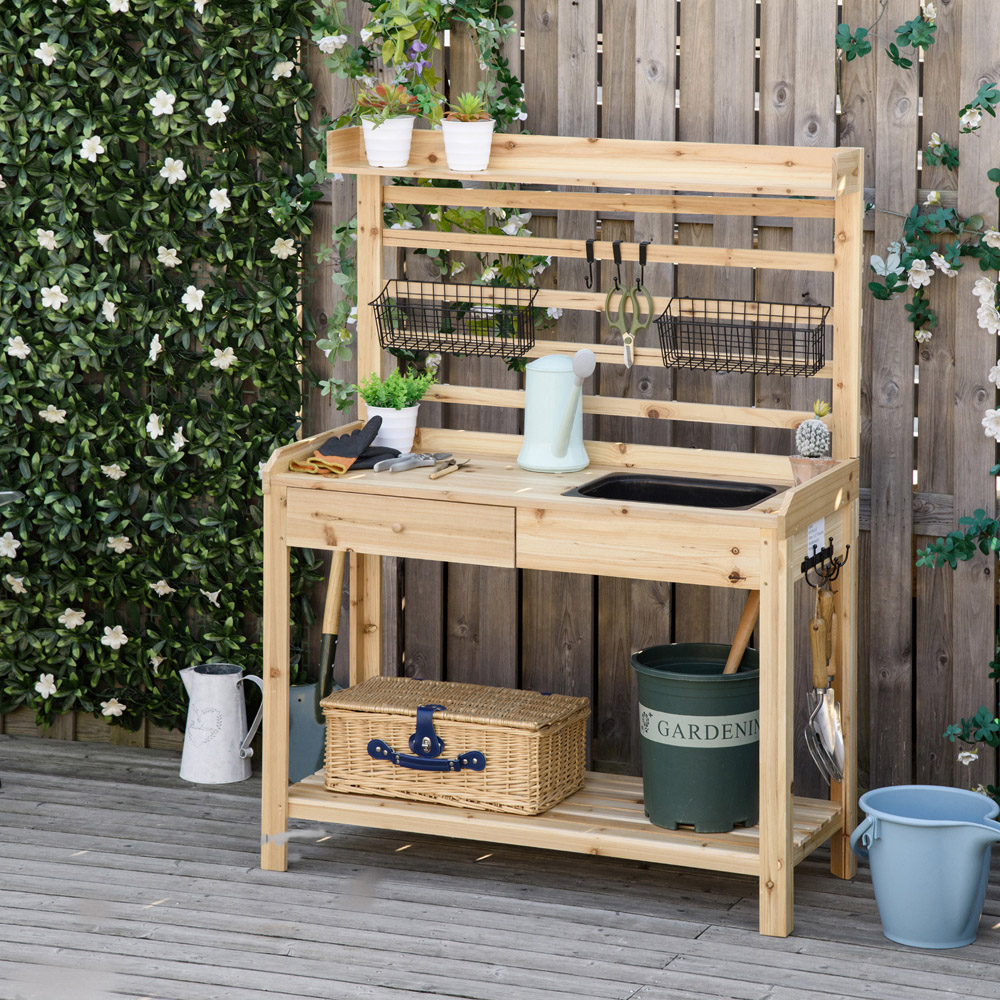 Outsunny Single Drawer Wooden Potting Table Image 2