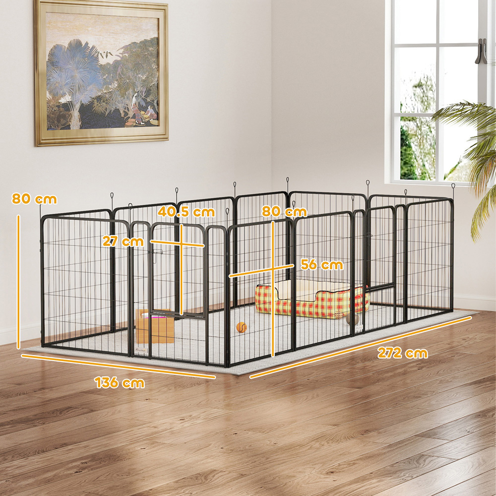 PawHut 12 Panel Black Medium Dog Pen Puppy Pen Image 9