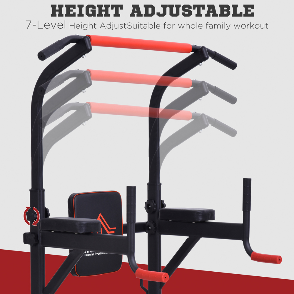 HOMCOM Black and Red Steel Strength Training Power Tower Station Image 6