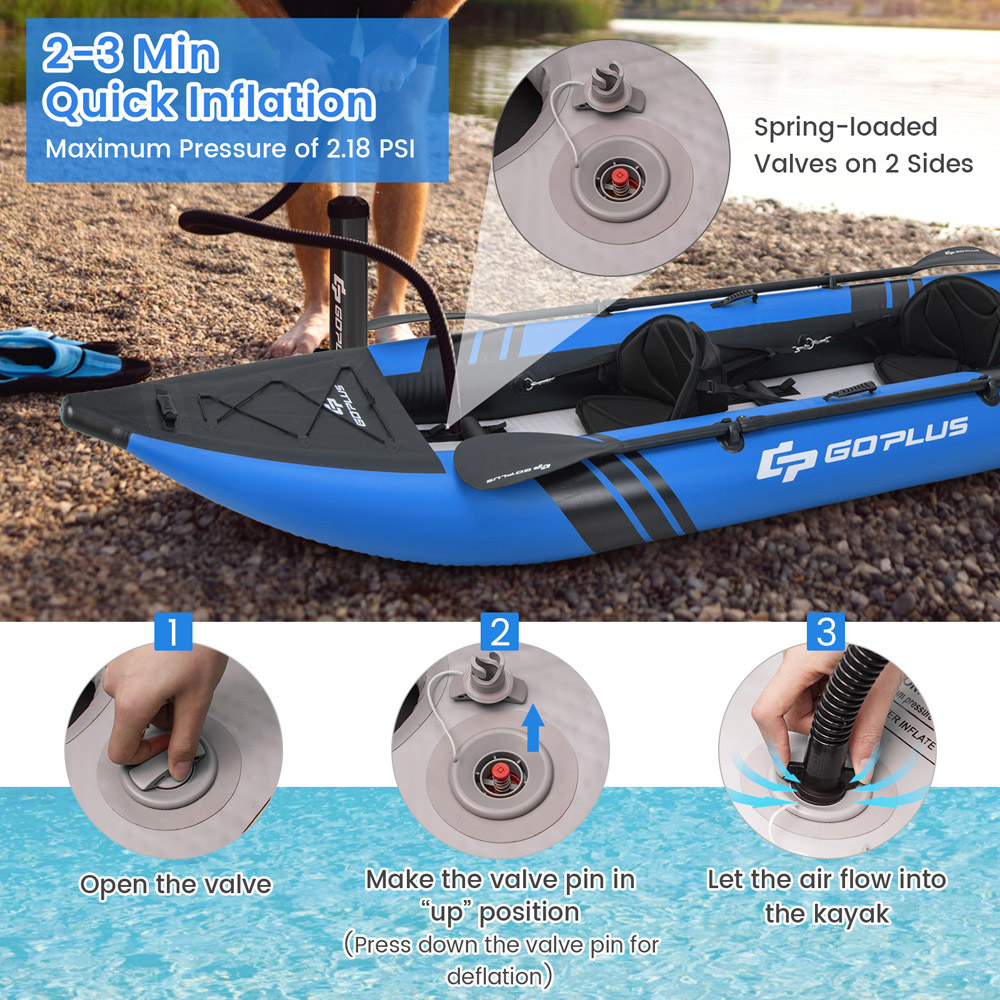 Costway Blue 2 Person Inflatable Kayak Set with Aluminium Oars Image 8