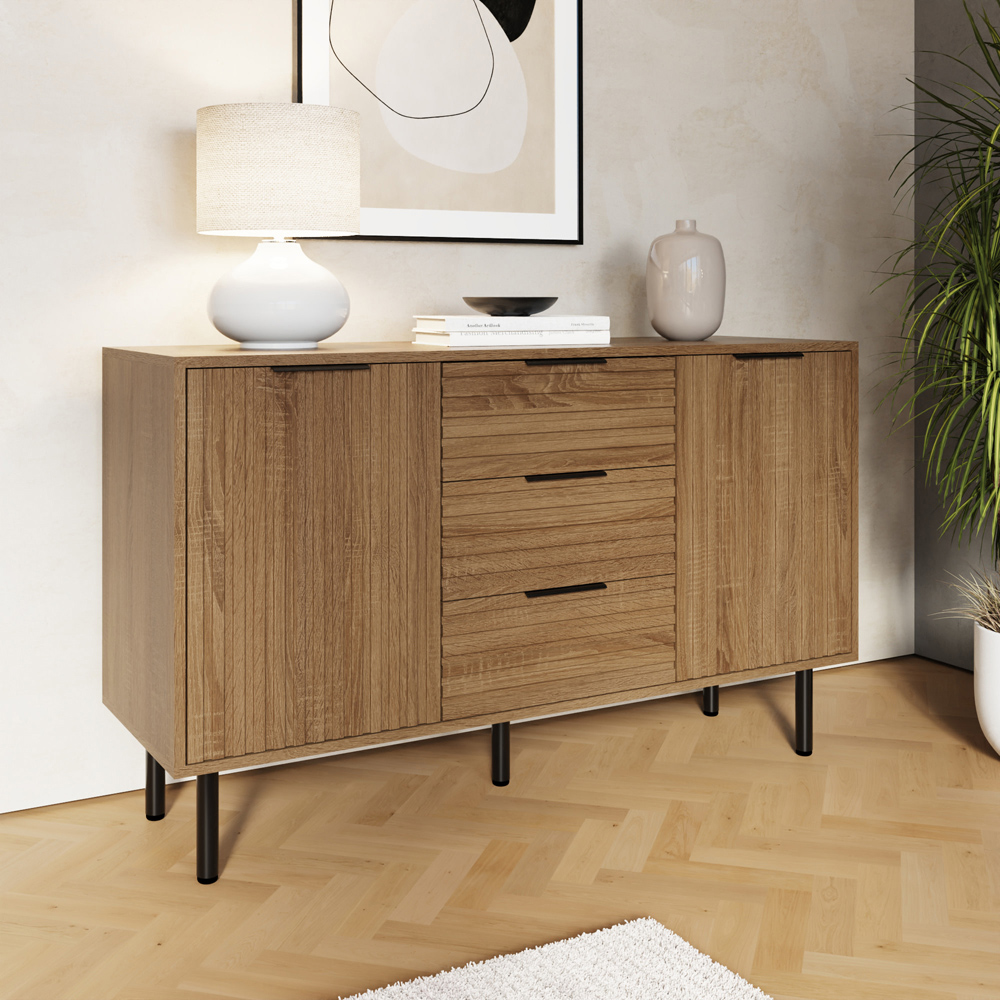 GFW Nervata 2 Door 3 Drawer Oak Sideboard Image 6