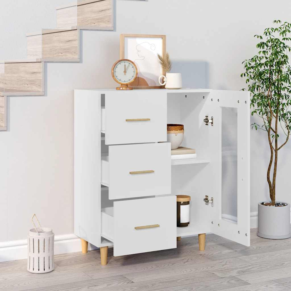 vidaXL Single Glass Door 3 Drawer White Sideboard Image 3