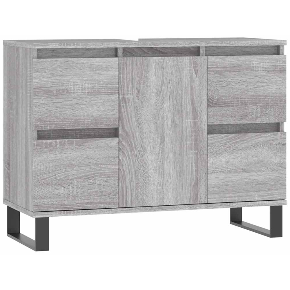 vidaXL Single Door 4 Drawer Grey Sonoma Bathroom Cabinet Image 2