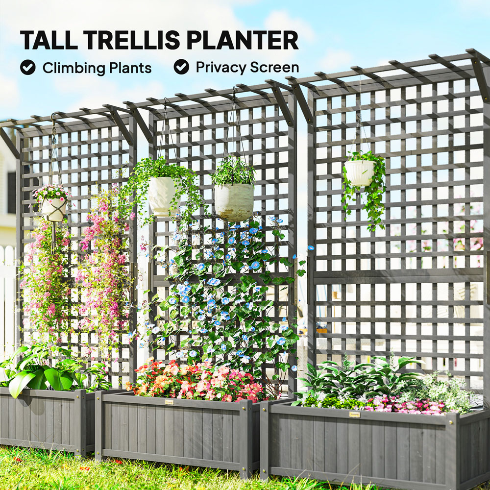 Outsunny Dark Grey Wooden Planter with Trellis 182 x 90 x 45cm Image 8