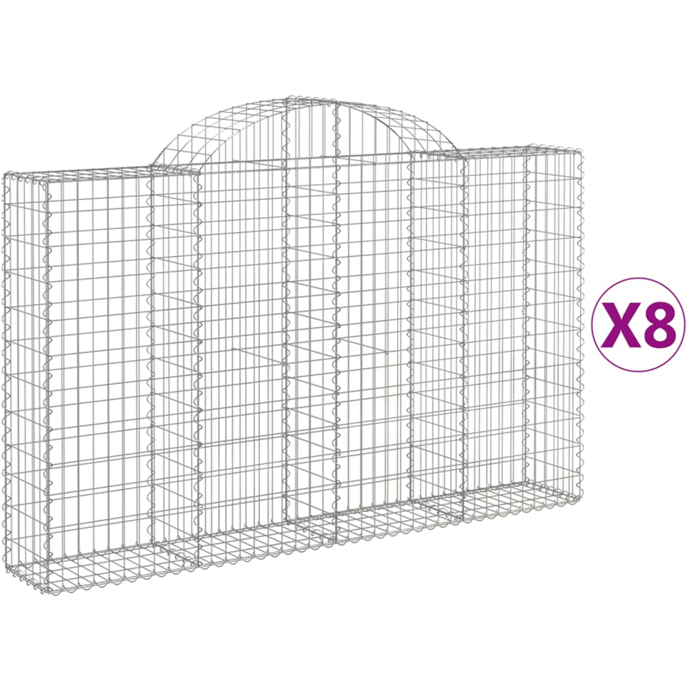 vidaXL Silver Galvanised Iron Arched Gabion Basket 200 x 30 x 120/140cm 8 Pack Image 2