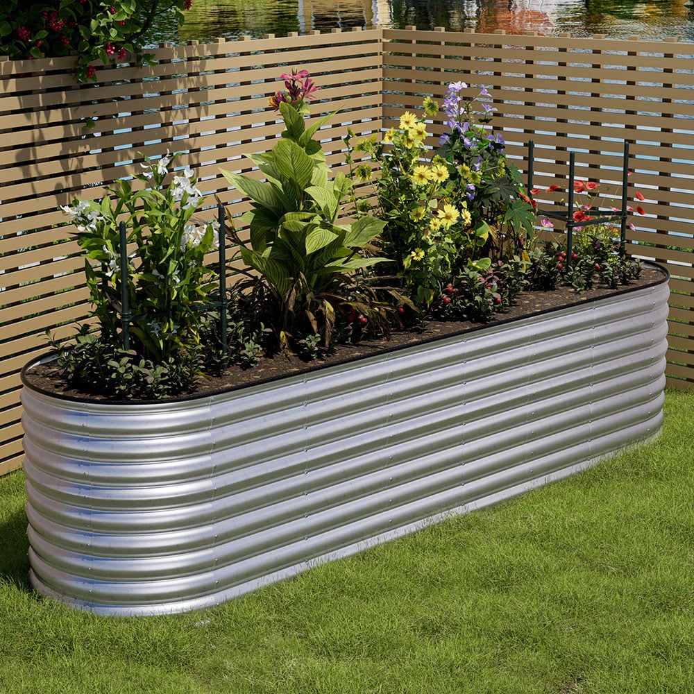 Living and Home Silver Oval Galvanised Steel Raised Garden Bed 320 x 80cm Image 8