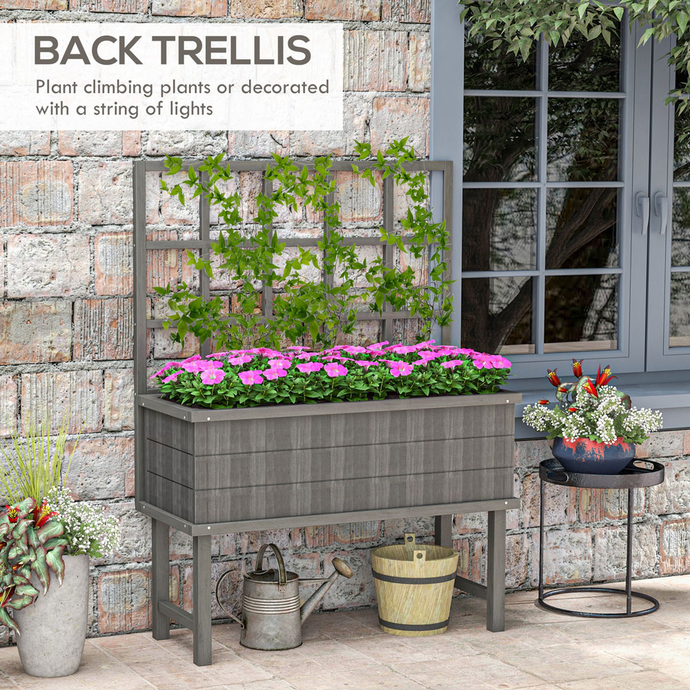 Outsunny Grey Wooden Raised Planter with Trellis Image 4
