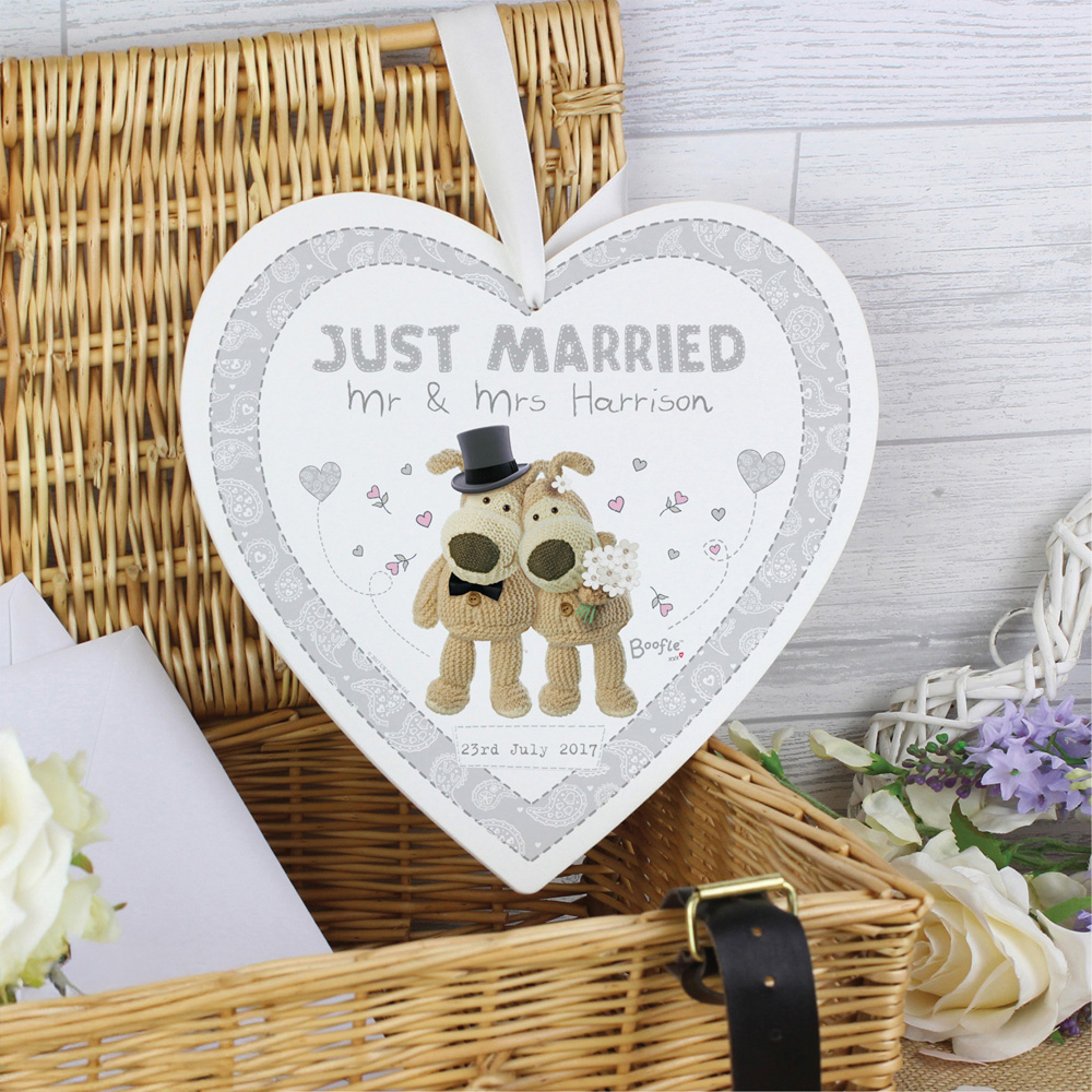 Personalised Memento Personalised Boofle Large Wooden Wedding Heart Decoration Image 3