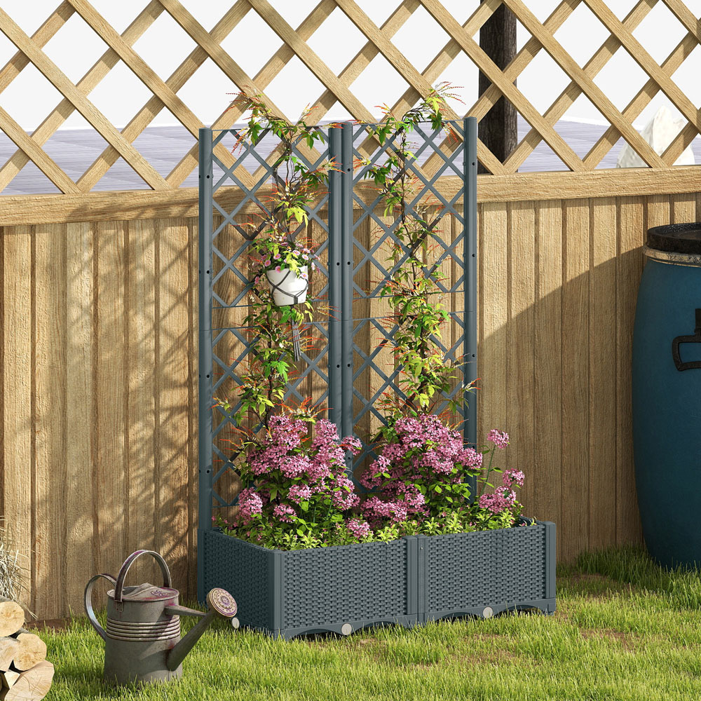 Outsunny Plastic Raised Garden Bed with Trellis 123 x 40 x 80cm Image 4