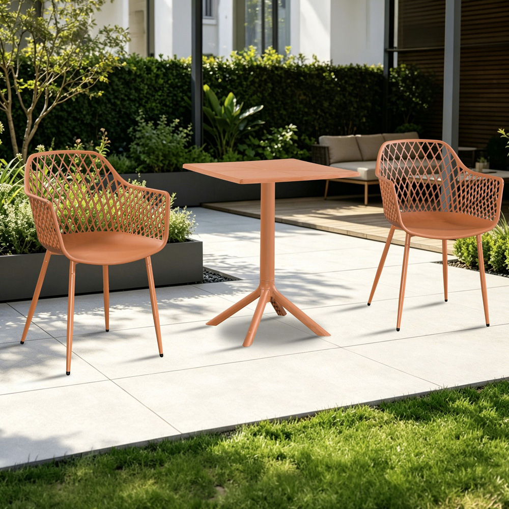 Core Products 2 Seater Terracotta Lattice Design Square Plastic Table Garden Bistro Set Image 1