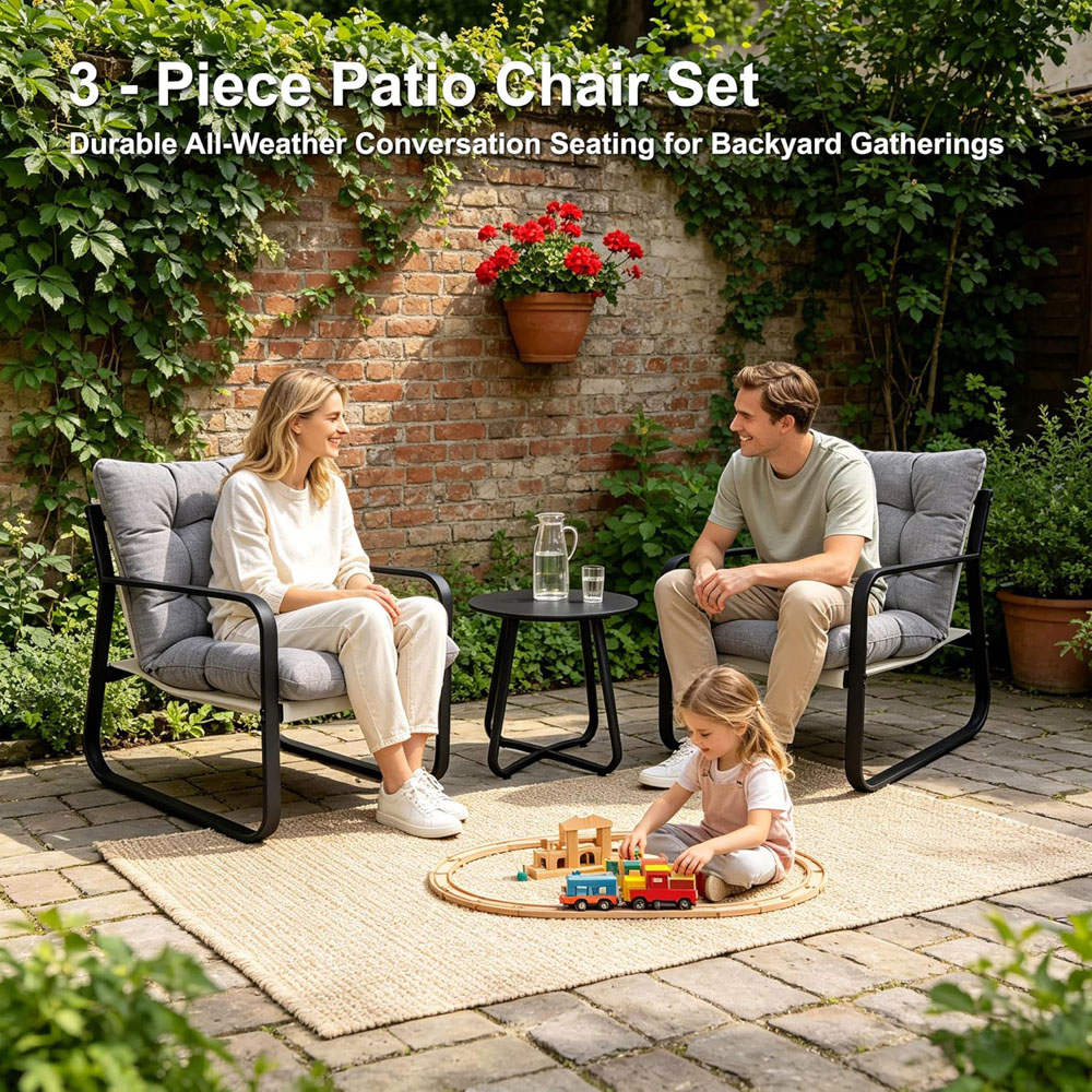 Alivio 2 Seater Grey Garden Bistro Set with Cushions Image 2