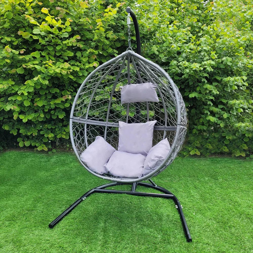 MonsterShop Grey Rattan Egg Chair Set of 2 Image 4