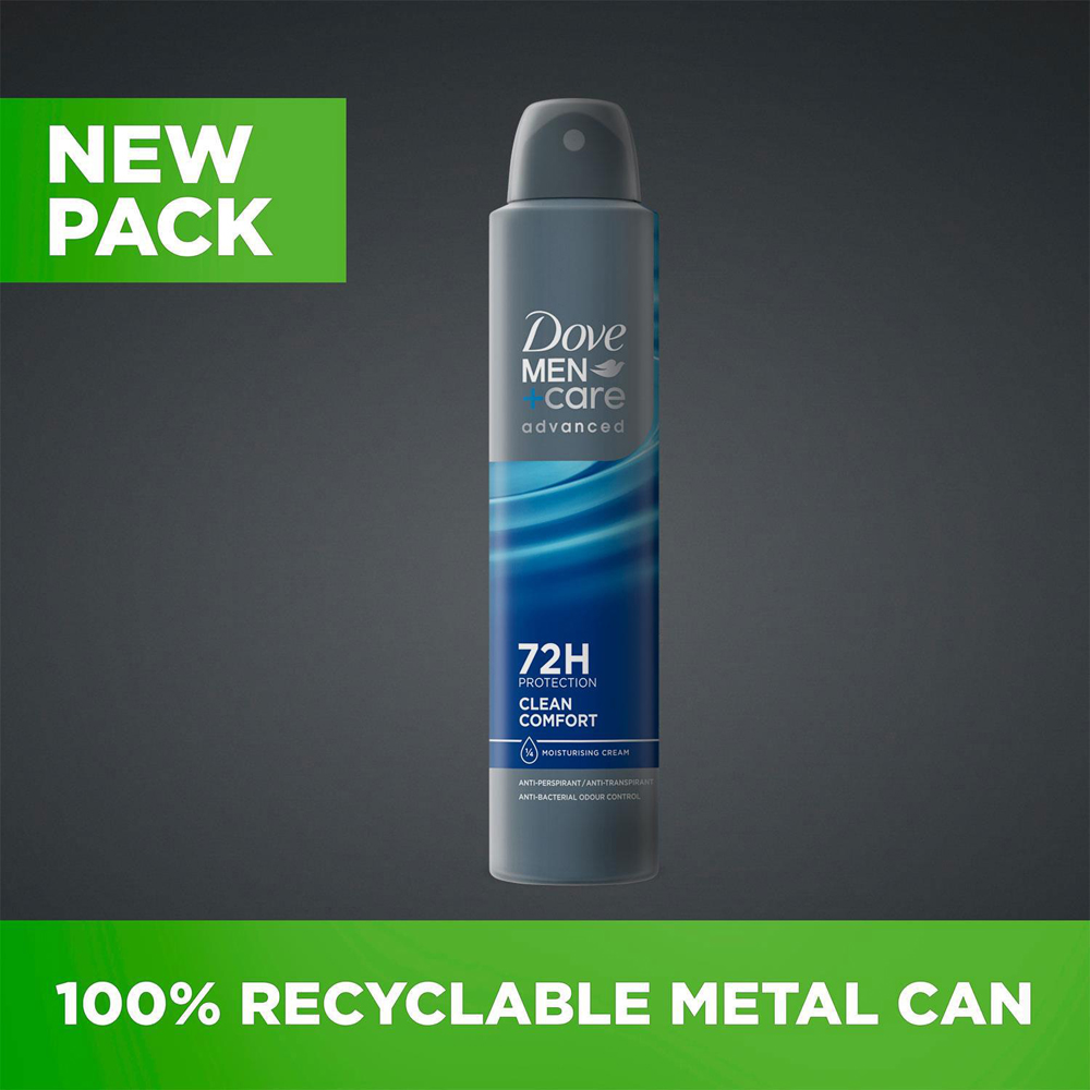 Dove Men+Care Advanced Clean Comfort Anti-Perspirant Deodorant Aerosol 200ml 36 Pack Image 9