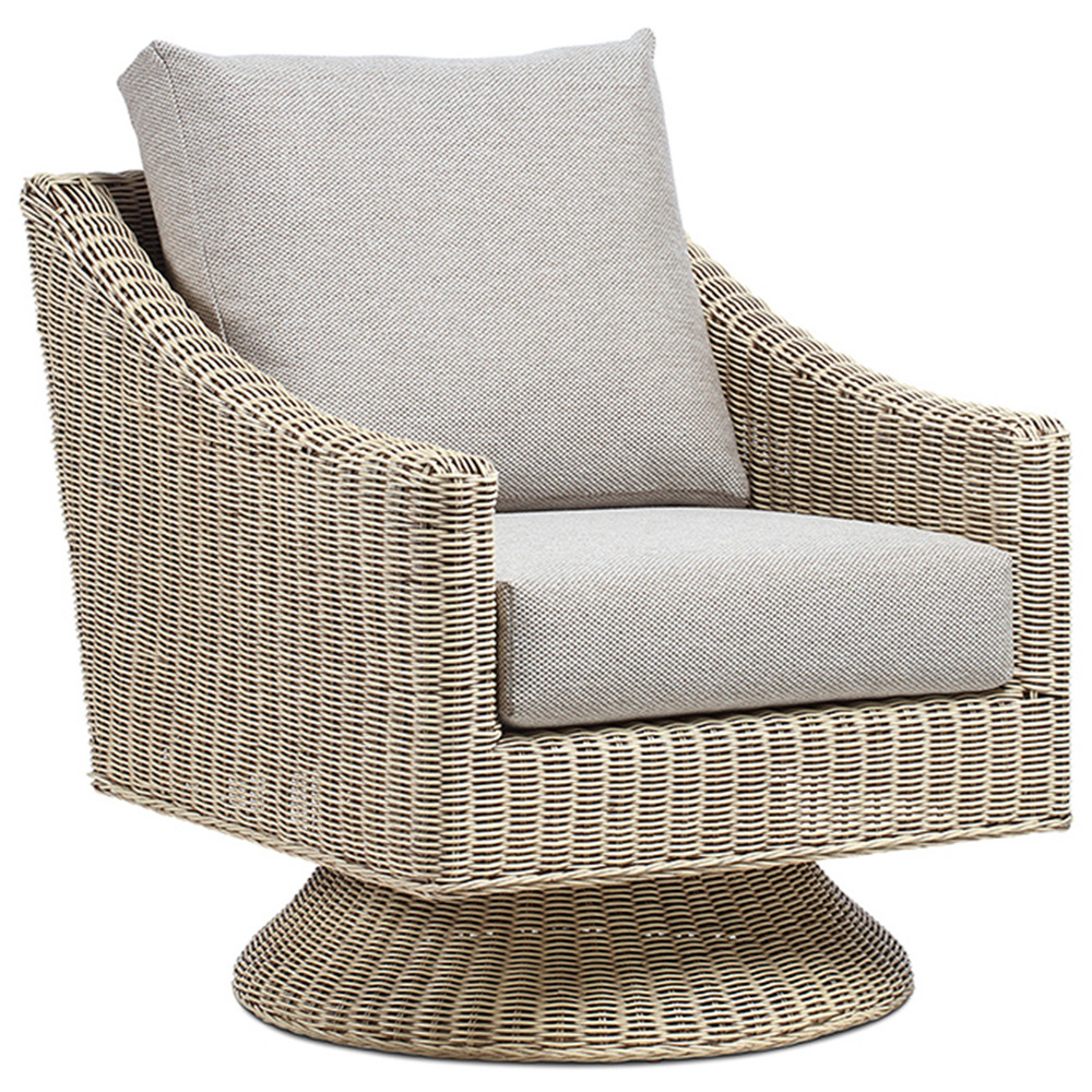 Desser Corsica Natural Rattan Biscuit Fabric Swivel Chair Image 2