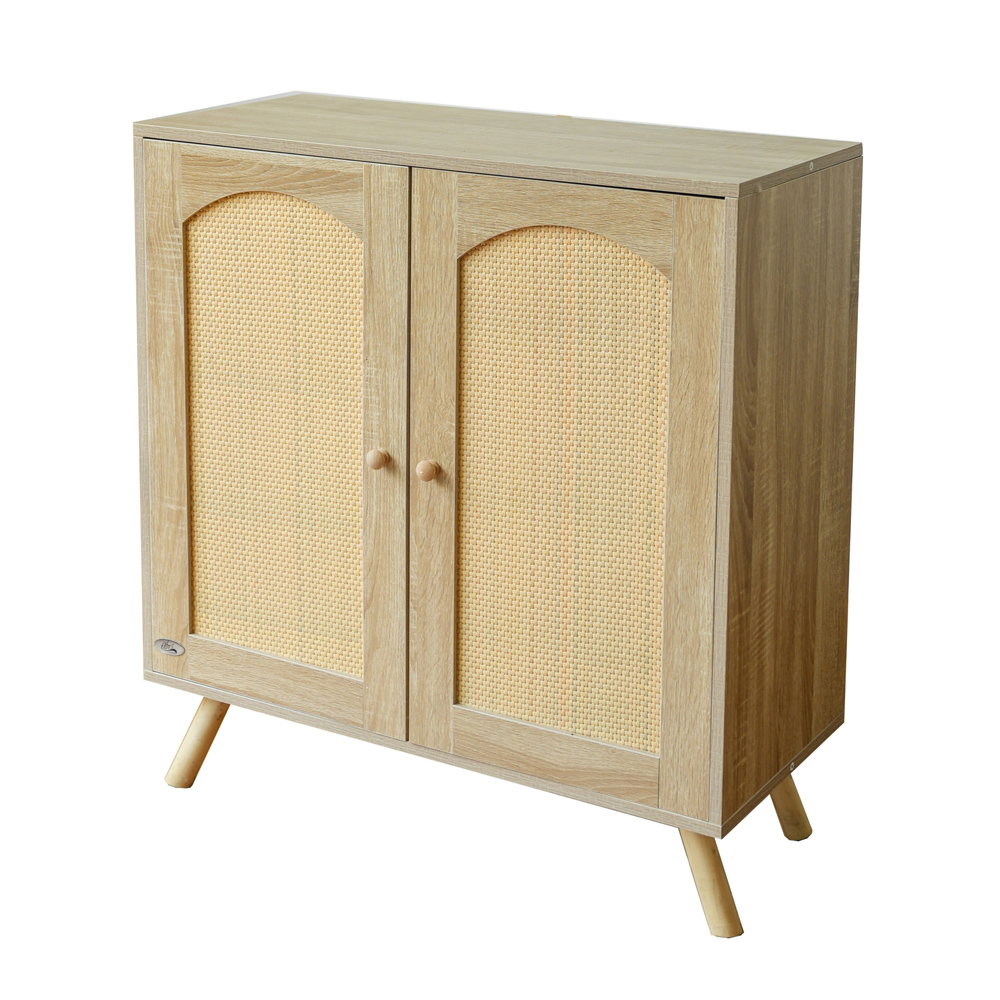 Abrihome 2 Door Natural Wooden Rattan Sideboard Image 2