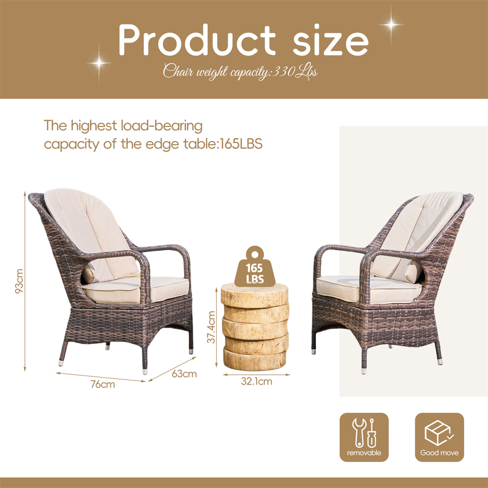 Direct Wicker Set of 2 Brown Rattan Garden Chairs with Wooden Composite Side Table Image 9