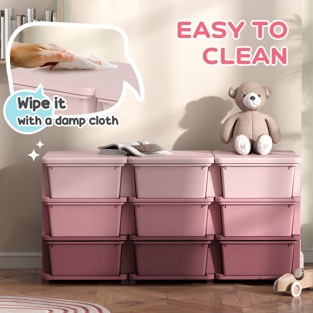 HOMCOM 9 Drawer Pink Kids Chest of Drawers Image 6