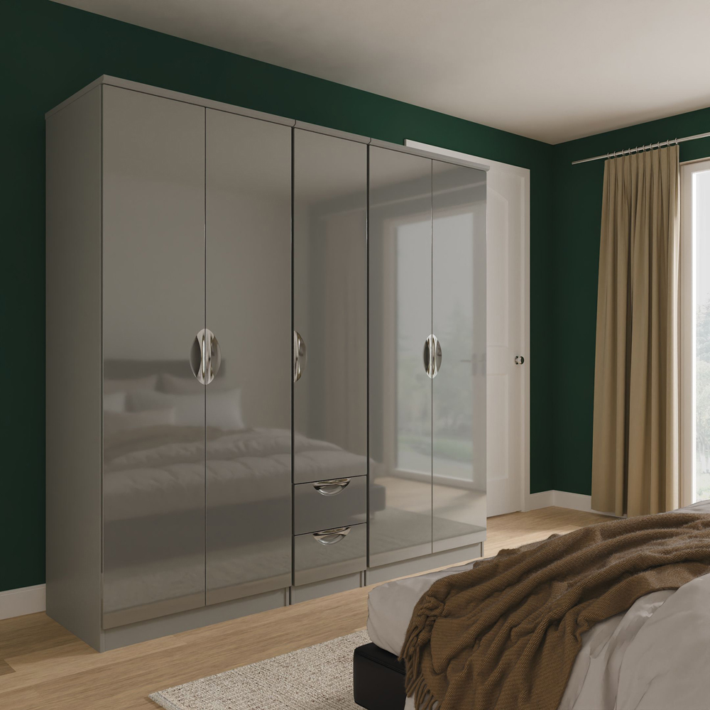 Crowndale Camden 5 Door 2 Drawer Grey Gloss and Dusk Grey Wardrobe Ready Assembled Image 9