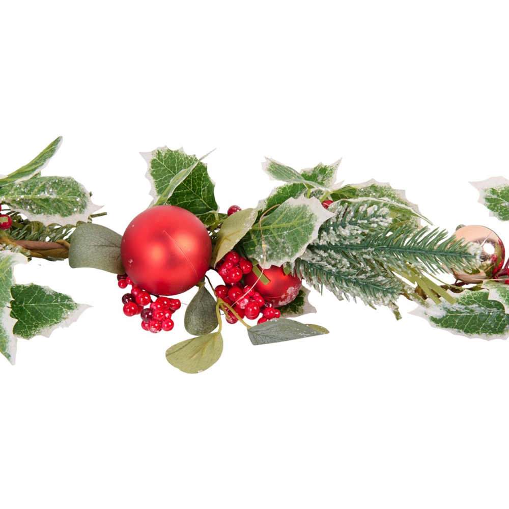 Red Bauble and Holly LED Christmas Garland Image 4
