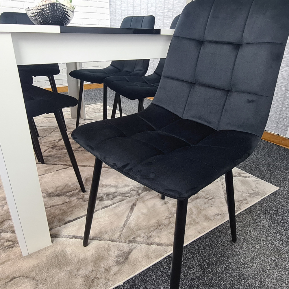 Portland Velvet and Wood 6 Seater Dining Set White and Black Image 3