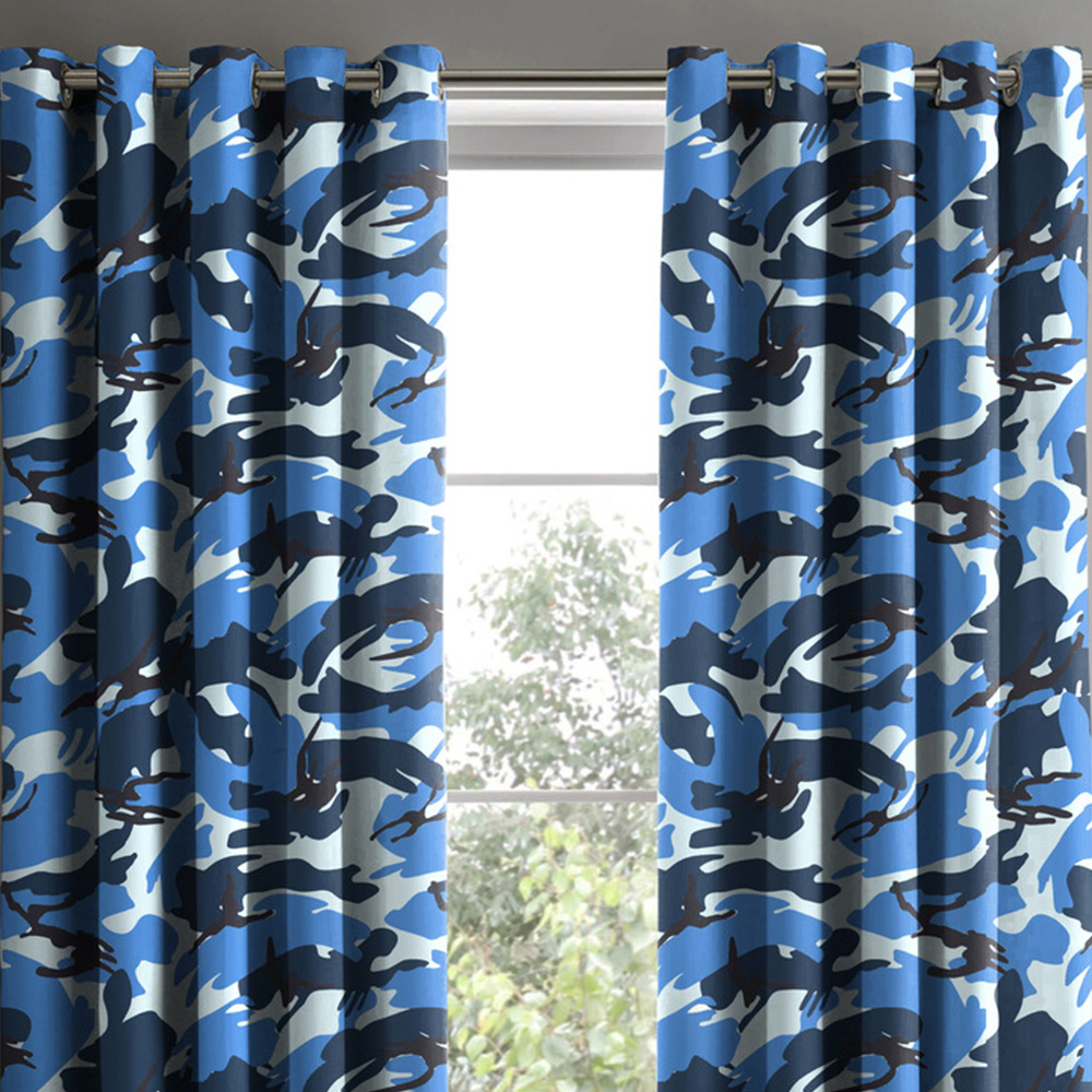 Velosso Blue Camouflage Pencil Pleat Curtains 168 x 183cm Image 2