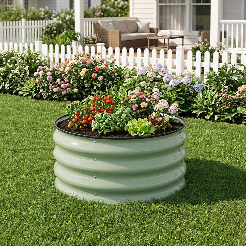 Living and Home Green Round Metal Raised Garden Bed with Open Bottom 60 x 30cm Image 2