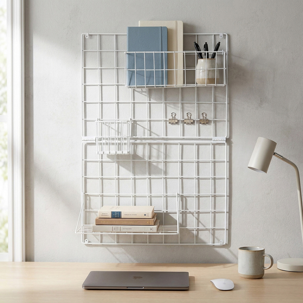Metal Grid Memo Board with Accessories White Image 2