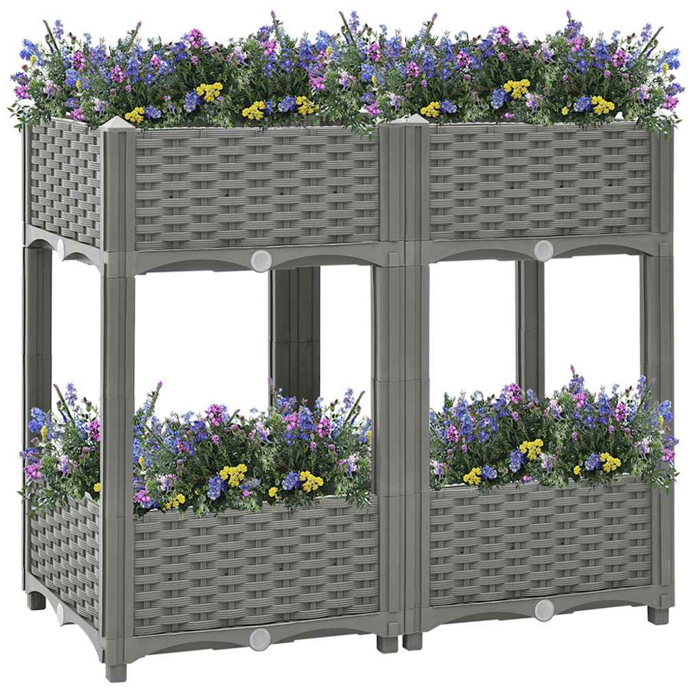 vidaXL 2-Tier Grey Plastic Raised Garden Bed 80 x 40 x 71cm Image 2