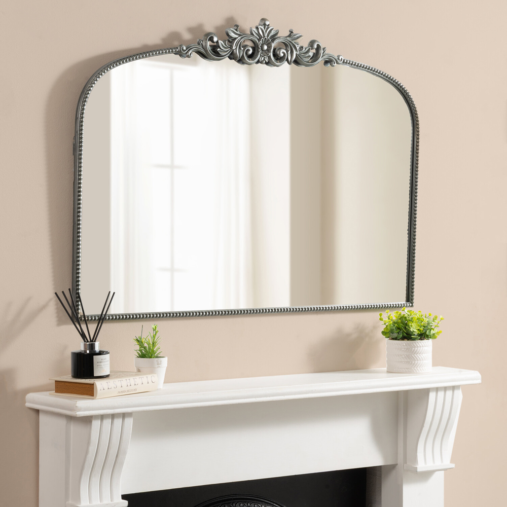 Ornate Over The Mantle Mirror Pewter Image 4