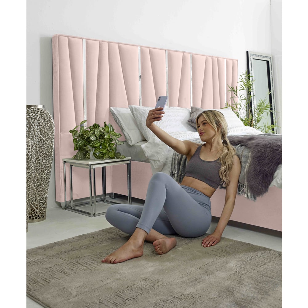 Eleganza Mila Super King Size Pink Plush Velvet Bed Frame with Lined Headboard Image 4