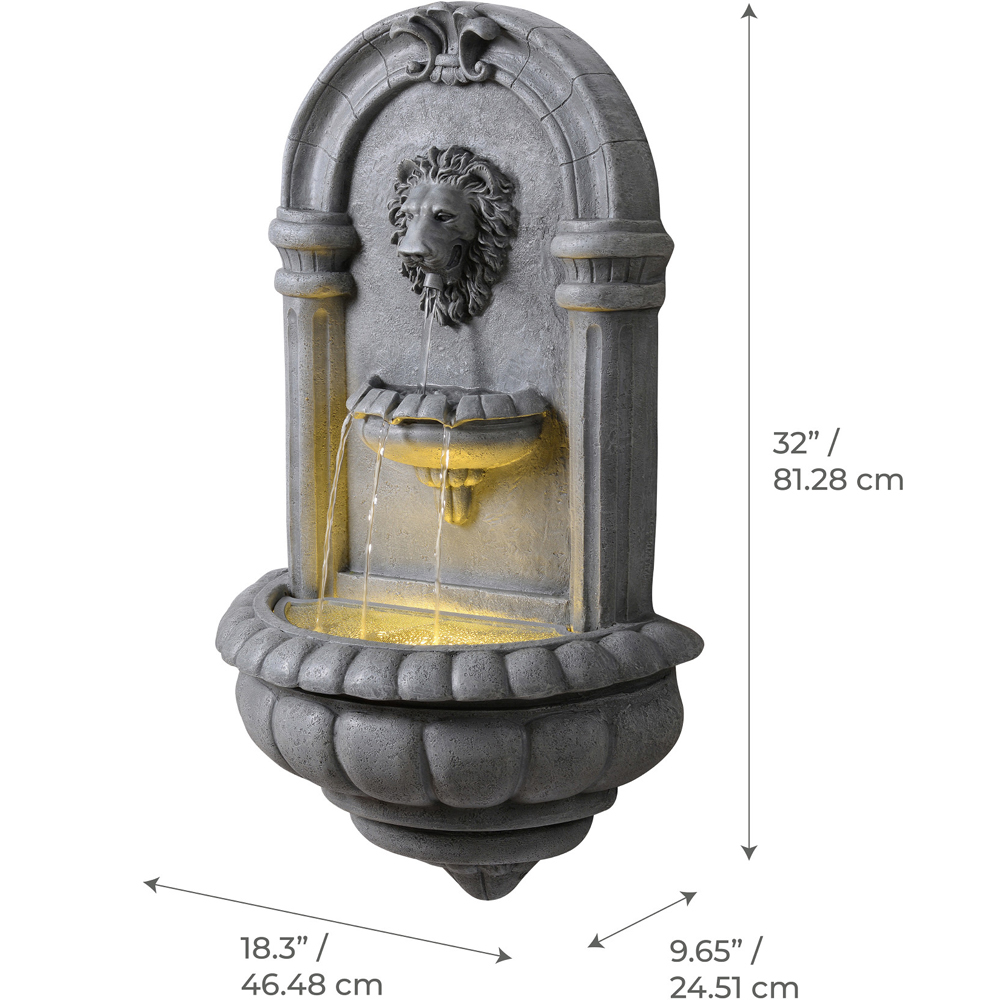 Teamson Home Natural Stone Tiered Lion Head LED Water Wall Fountain 81cm Image 9