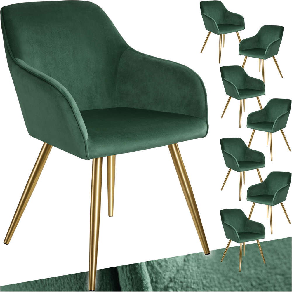 tectake Marilyn Set of 8 Dark Green and Gold Velvet Look Padded Accent Chairs Image 2