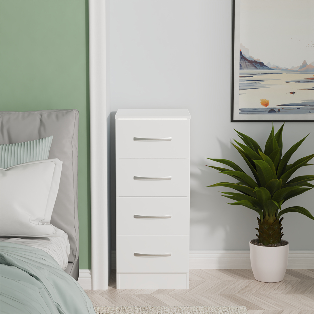 Crowndale Avon 4 Drawer White Matt Bedside Cabinet Ready Assembled Image 5